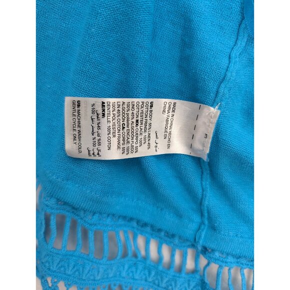 Chico's Women's Linen Blend Sweater Size 1P MP Turquoise Blue Light Cardigan - Picture 10 of 13